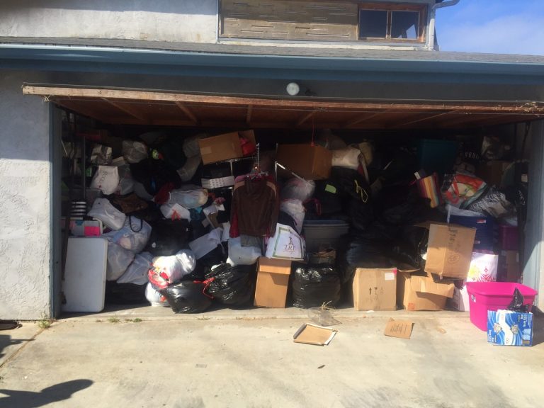 garage packed with bags and boxes